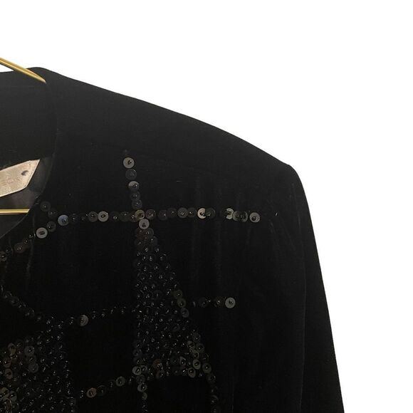 Vintage Brett Harrison Black Velvet Sequin Cropped Jacket Size 6 - Picture 2 of 8